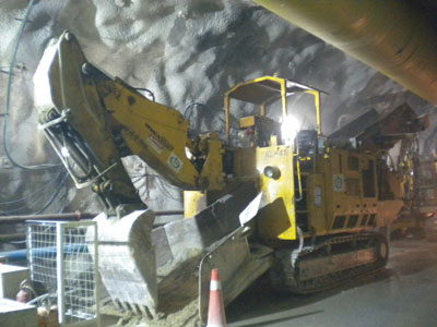 NATM drill jumbo, loader, shotcrete robot