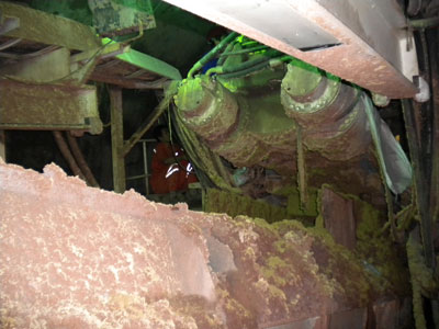 Screw discharge of heavily conditioned material