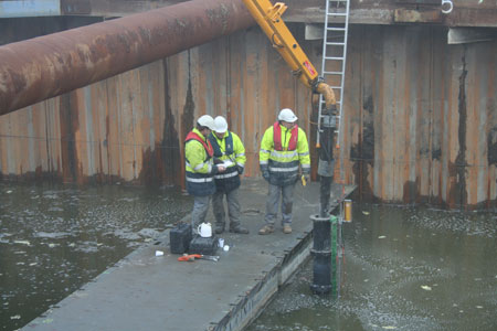 Concrete was poured underwater and cast on an inclined plane, a European first